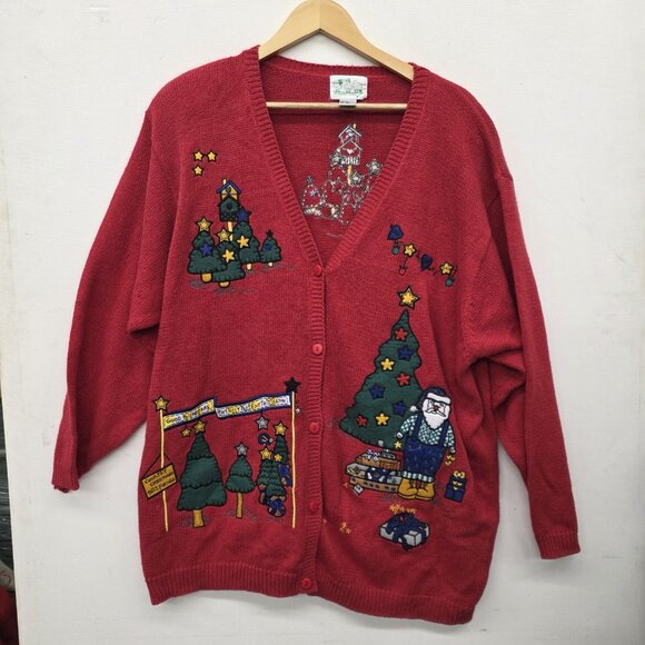 Quacker Factory Women 2XL Cardigan Sweater Christmas Holiday Knit Vintage - Picture 10 of 10